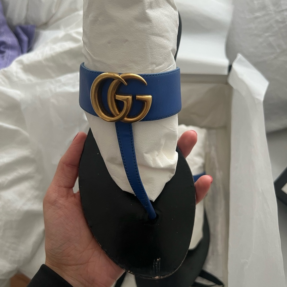 GUCCI Marmont T-Strap Sandal Blue Summer 5.5 - Picture 7 of 7